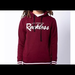 Reckless Burgundy/ maroon and white hoodie